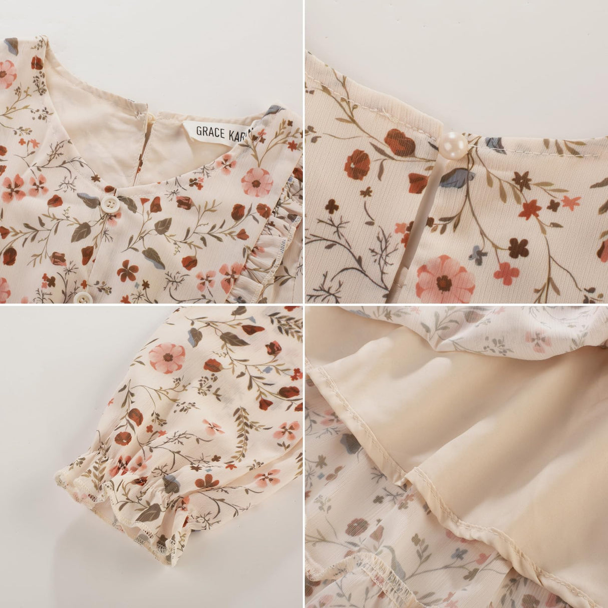 GRACE KARIN Girls Dresses Size 10-12 Kids Fall Winter Christmas Party Long Sleeve Holiday Hawaiian Floral Dress Apricot