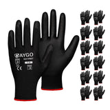 KAYGO Work Gloves for Men and Women,12 Pairs Seamless Knit PU Coated Safety Gloves, with Smooth Grip on Palm and Fingers, Ideal for Light Warehouse, Manufacturing, Gardening, KG11P (S, Black)