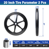 BAIVE BW 20" Flat Free Wheelbarrow Tires with 4Pcs 5/8" Bearing, Pu Flat Free Wheels Compatible with 2.44" Centered Hub for rubber-maid Garden Carts, Garden Trailers, Roofing Equipment