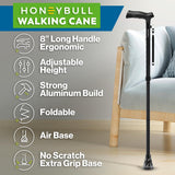 HONEYBULL Walking Cane with Air Cushion for Men & Women - Foldable, Adjustable, Collapsible, Bumper Base Tip, Heavy Duty | Walking Sticks for Seniors & Adults (Black)