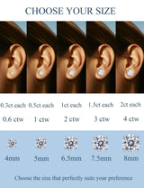 Moissanite Stud Earrings Hypoallergenic 925 Sterling Silver stud Earrings for Women Round Cut D Color VVS1 18K White Gold Plated Moissanite Earrings for Women Men Screw Back 2CTW 6.5mm