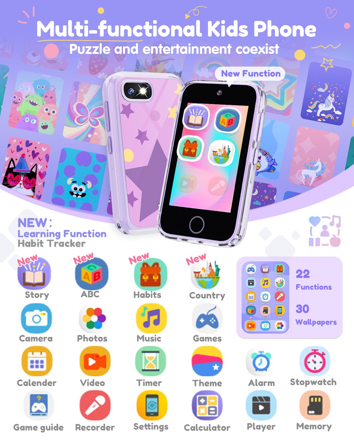 JOYJAM Phone for Kids Age 3-8,Kids Smart Phone for Girls Christmas Birthday Gifts,Toy Phone with Dual Camera Music Player Puzzle Games,Touchscreen Phone Learning Toy for 3 4 5 6 7 8 Year Old Girls