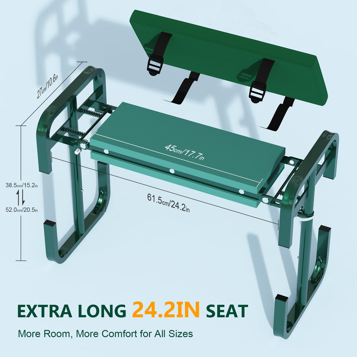 AUROPEAK 2-in-1 Garden Kneeler and Seat, Adjustable Garden Stool with Thickened Pad & Handles, 7-Level Height Adjustment, Foldable 420lbs with 2 Tool Bags for Seniors Gardening Outdoor Use