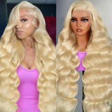 613 13X6 Lace Front Wig Human Hair Body Wave 200 Density HD Lace Front Wigs Human Hair Blonde Wig Human Hair Glueless Wigs Human Hair Pre Plucked Pre Cut 613 HD Lace Frontal Wig 13x6 for Women 24 Inch