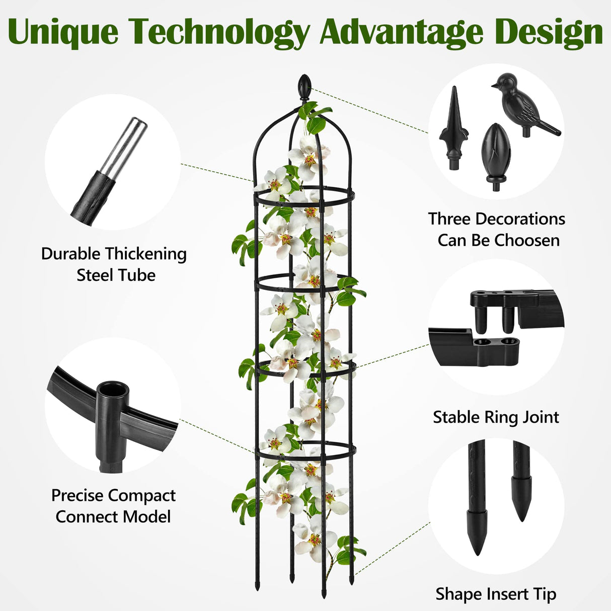 Garden Obelisk Trellis for Climbing Plants Outdoor 6 Ft Rose Bush Round Trellis for Pots Rustproof Metal Pipe with Plastic Coated Plant Flower Trellises for Clematis Vine Jasmine Support