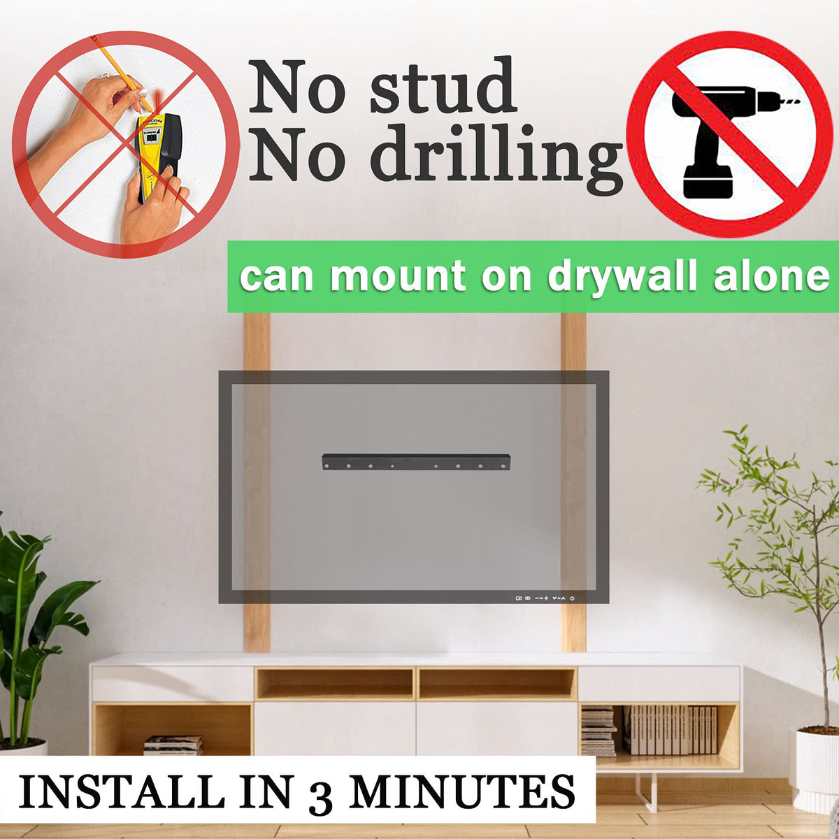 Auoace No Stud TV Wall Mount, Studless Drywall TV Hanger for 12-55 Inch TVs