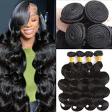 Katspon 12A Human Hair Bundles 18 20 22 24 Inch Body Wave Bundles 100% Unprocessed Brazilian Virgin Hair 4 Bundles Deals Human Hair Extensions Quick Weave Bundles Human Hair Natural Black