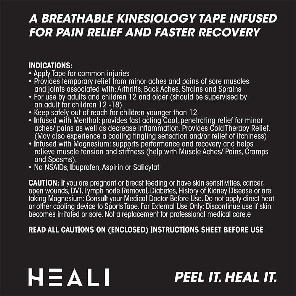 Heali Kinesiology Tape with Magnesium and Menthol, 20 Pcs Precut Strips, K Tape Roll, Knees, Physical Therapy Sports Tape for Muscle and Joint Pain Relief, Water Resistant, Splatter Paint