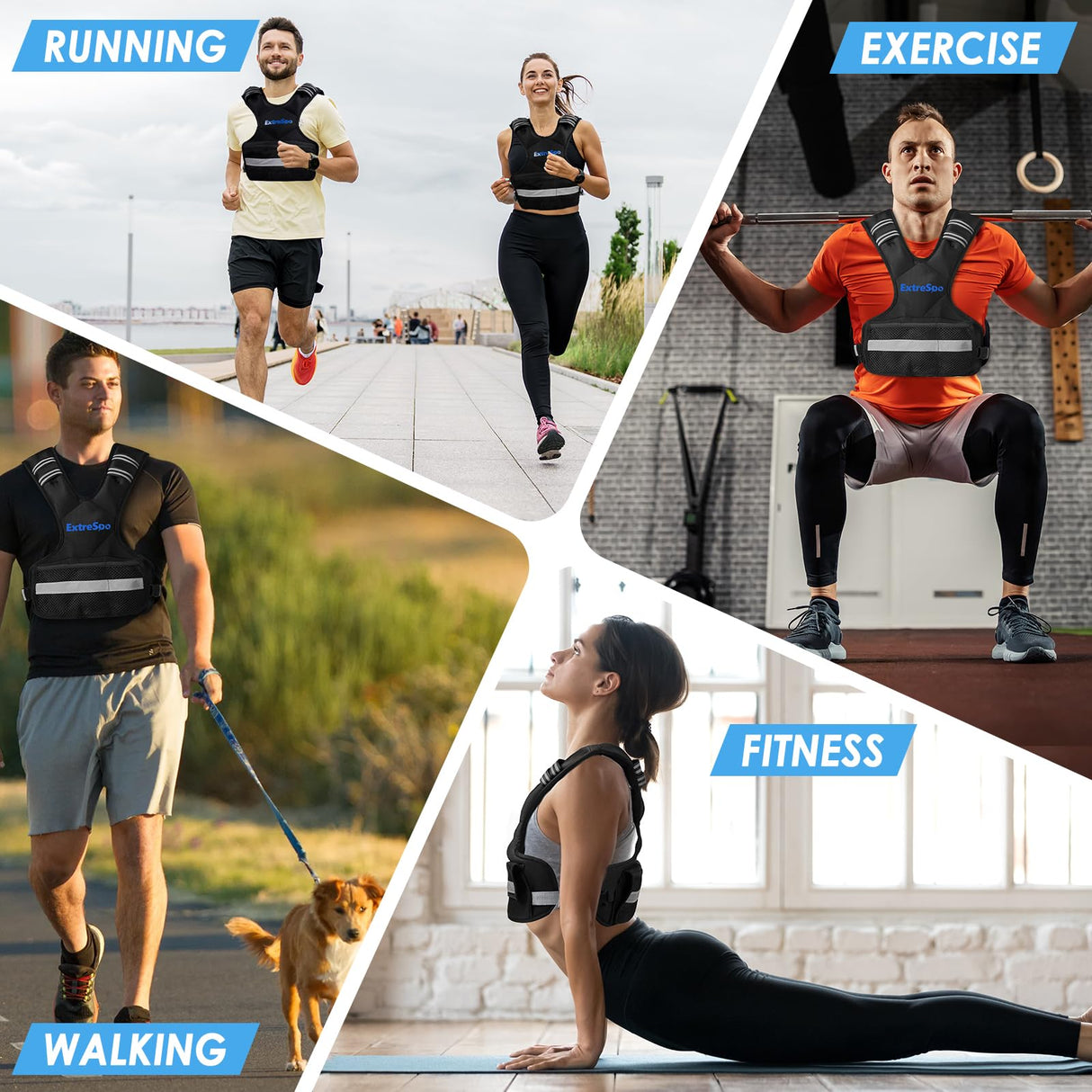 ExtreSpo Adjustable Weighted Vest for Women and Men, 11-20lb Weight Vest with 6 Ironsand Weights, Body Weight Vest Exercise Set with Reflective Strip for Strength Training and Workout