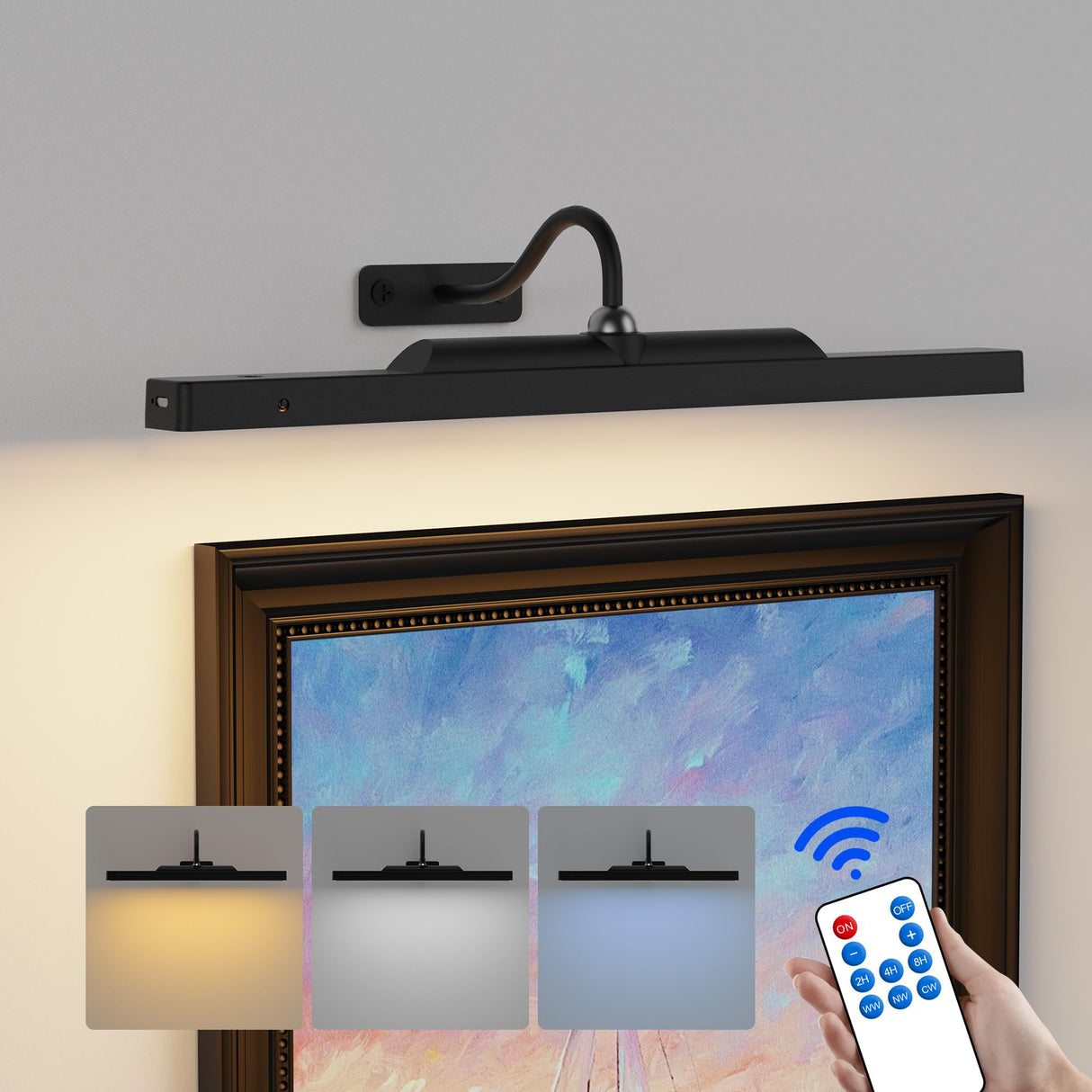 Craftersmark Dimmable Cordless Picture Light for Wall 16in, 5000mAh Rechargeable Battery Wall Sconce Art Light, CRI 95+ 350LM Wall Light for Gallery Artwork, Paintings, Photo,Portraits - Black