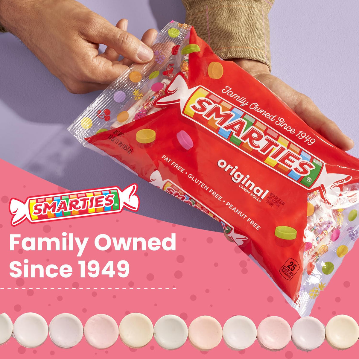 Smarties Candy Bulk Rolls Original Flavor, Gluten & Vegan Free, Classic Sweetness from Family Owned Company Since 1949, Peanut-Free & Dairy-Free, Perfect Halloween, 10 lb Bag