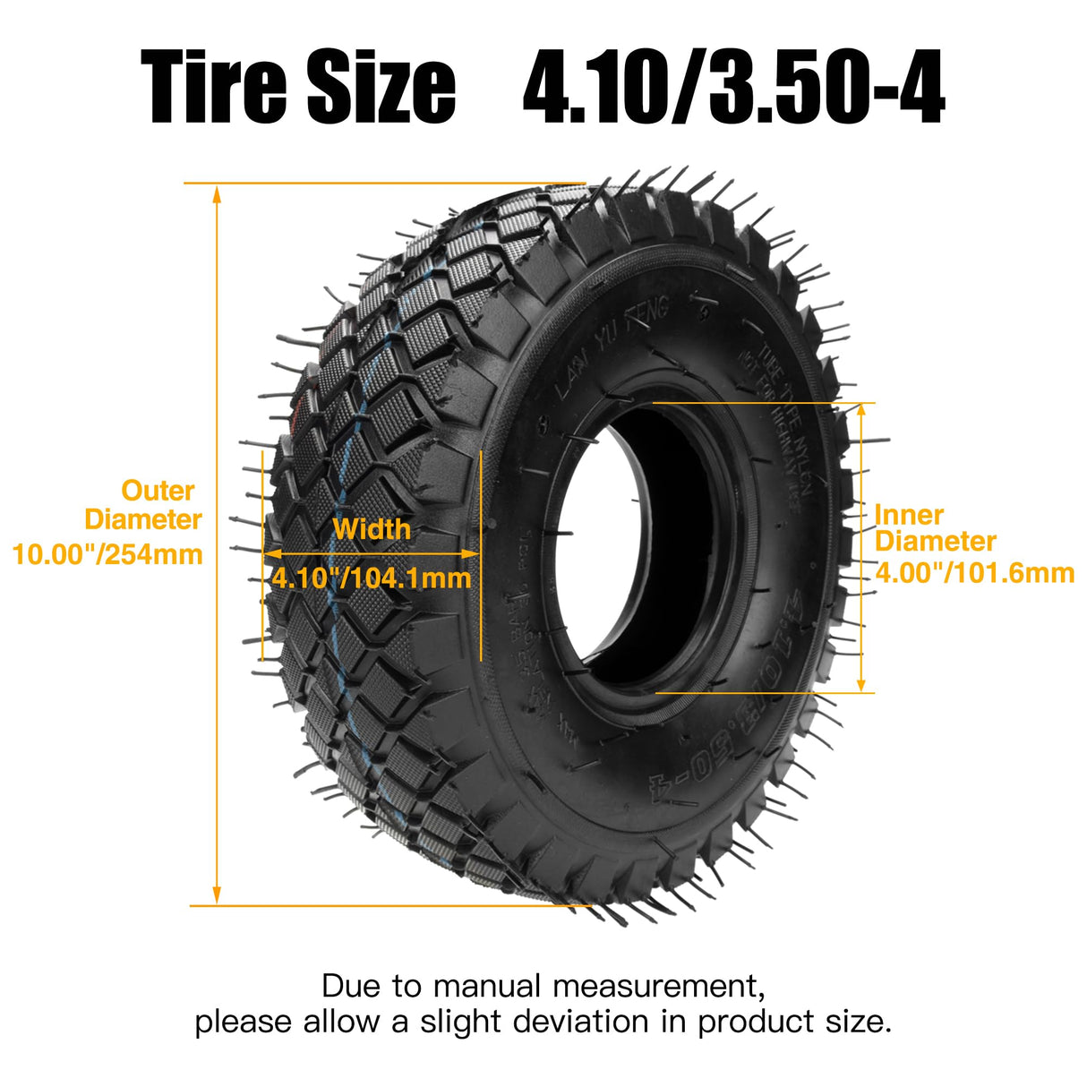 FVRITO Set of Two 4.10/3.50-4 4.10-4 410-4 Tire and Inner Tube with Bent Valve Stem Replacement for Lawn Mower Hand Truck Wheelbarrow Trailers Dollies Wagon Snowblower Compressor Generator Go kart