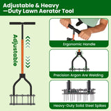 Lawn Aerator Tool,Adjustable Height with 15 Iron Spikes,Double-Layer Spring