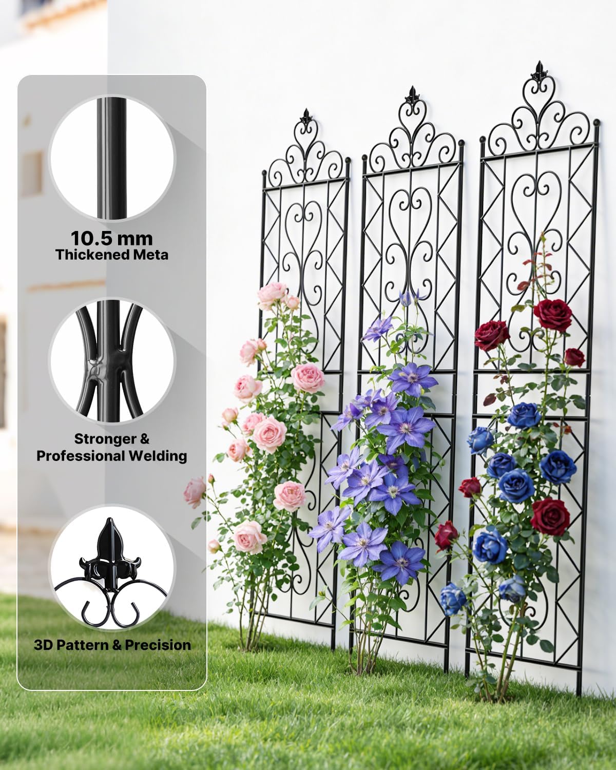 ARIFARO 78 inch Metal Garden Trellis for Climbing Plants, Pack of 2, Indoor/Outdoor Sturdy Decorative Plant Trellises for Potted Plants, House Plants, Climbing Vines, Floral Pattern