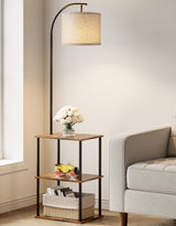 PARTPHONER Floor Lamp with Table, Night Stand with Lamp, Narrow Side Table with 3CCT LED Bulb, Small Coffee Table, Modern End Table with Storage Shelves for Living Room Bedroom Home Décor