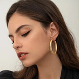 Gacimy Chunky Hoop Earrings for Women 14K Gold Plated, 925 Sterling Silver Post Hoops for Women, 50mm Yellow Color Big Earrings
