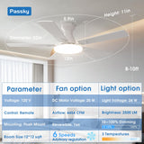 Passky Ceiling Fans with Lights, 52 inch Flush Mount Ceiling fan with Remote Control, Low Profile Ceiling Fan for Bedroom, Farmhouse, Reversible, 3CCT, Dimmable, Noiseless DC Motor, White
