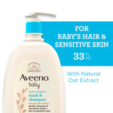 Aveeno Baby Daily Moisture Gentle Bath Wash & Shampoo with Natural Oat Extract, Hypoallergenic, Tear-Free & Paraben-Free Formula For Sensitive Hair & Skin, Lightly Scented, 33 fl. oz