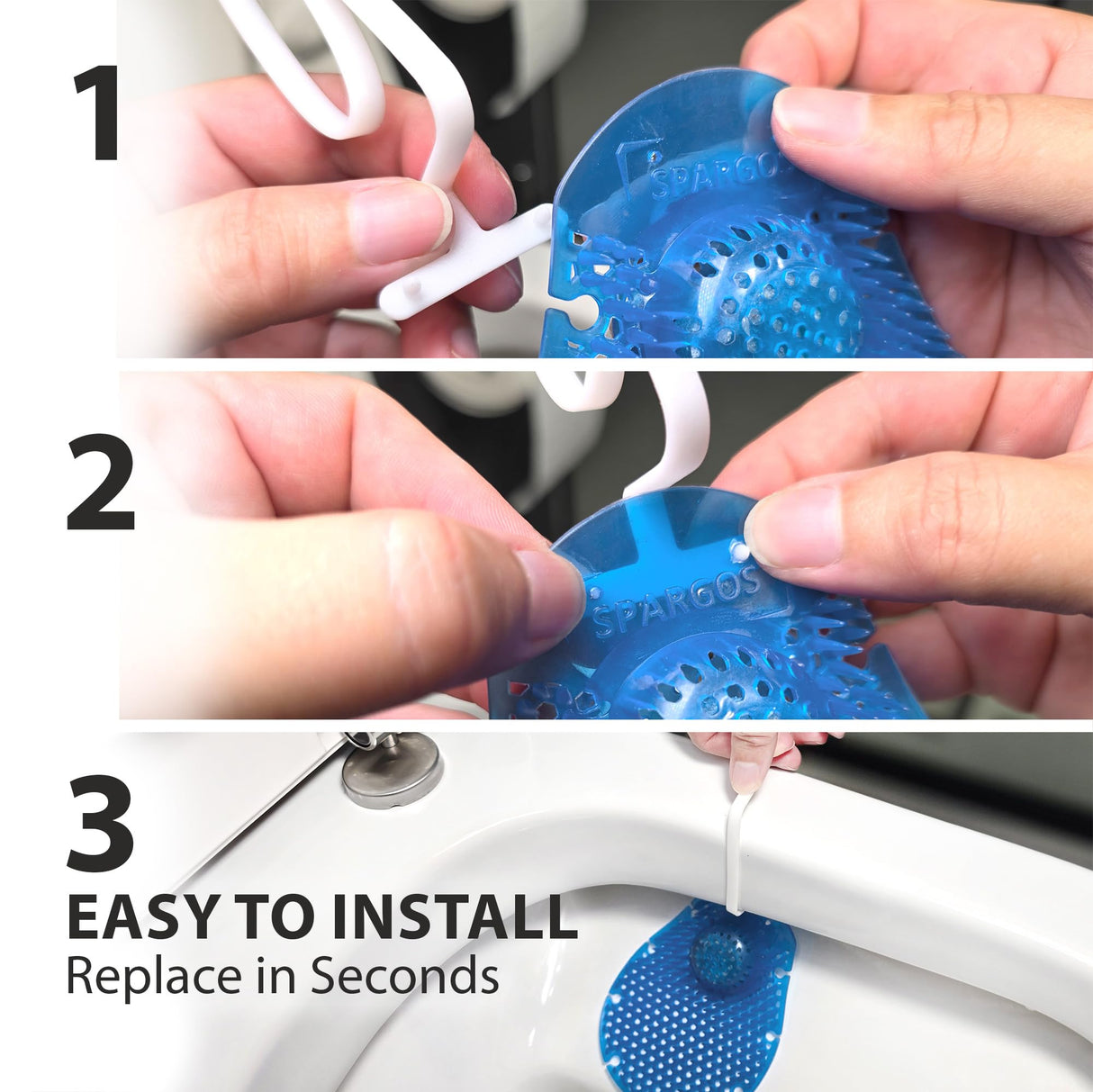 Spargos 12-Pack Rim Hanger Toilet Bowl Cleaner & Urinal Screen All-in-One | Ocean Breeze Splash Guard | Each Lasts 14 Days (5-Month Supply) | Commercial & Home Deodorizer | Gloves Included