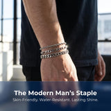 Mosflor 6 Pcs Silver Bracelets for Men, Cuban Link Chain Bracelet Stack Mens Stainless Steel Metal Rope Bracelet Set 8.3 Inches Mens Fashion Accessories Jewelry Non Tarnish for Men Dad Him Husband Son