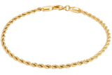 Barzel 18K Gold Plated Braided Rope Anklet for Women, 2.7 MM thick, 10 Inches long - Made In Brazil