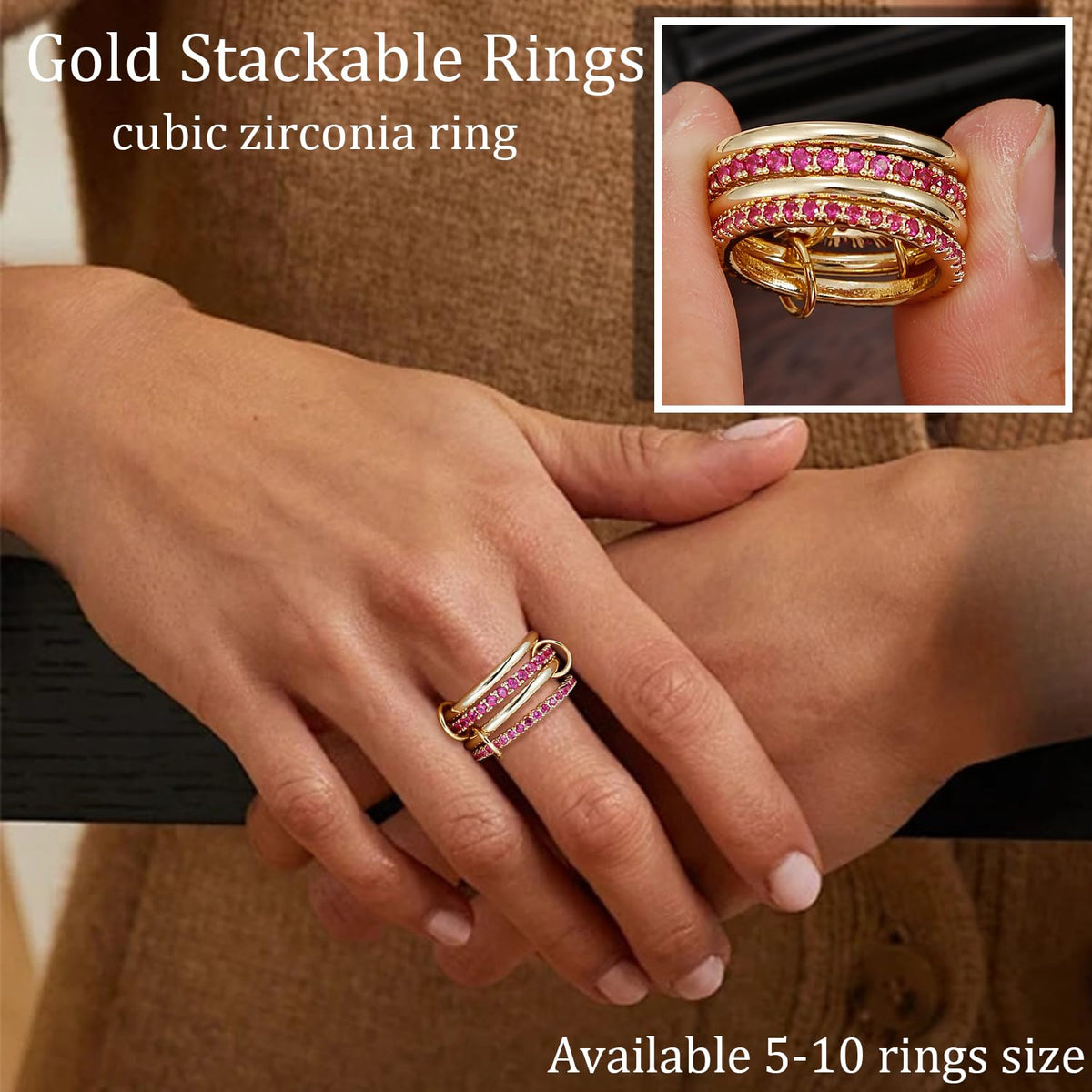 COLOYAN 18K Gold Plated interlocked Stackable Rings for Women Non Tarnish