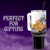 Silver Buffalo Disney Nightmare Before Christmas by Tim Burton Jack Skellington Hill and Moon Stainless Steel Tumbler with Handle and Straw, Fits in Standard Cup Holder, 40 Ounces