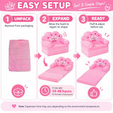 MOONBEEKI Kids Couch Fold Out, Foldable Princess Chair for Toddlers, Pink
