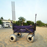 CRESTWALKER 13'' Balloon Wheel Fishing Cart with Rod Holders, Beach Wagon with Big Wheels for Sand, Folds Thin with Quick-Release Forks, Heavy Duty 300 lbs Capacity