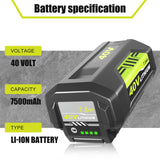 7500mAh Replacement for Ryobi 40 Volt Battery Lithium ion Compatible with Ryobi 40V Battery 7.5Ah OP4075A OP40602 OP40401 OP4026 OP40261 OP4050 OP40601 OP4030 Power Cordless Tools 2 Pack (Green)