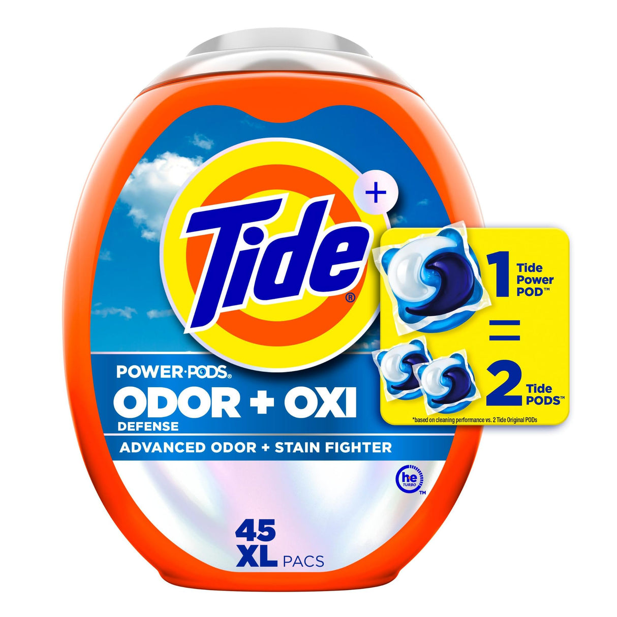 Tide Ultra OXI Power PODS with Odor Eliminators Laundry Detergent Pacs, HE Compatible, Works on Visible and Invisible Dirt, 45 Count Pacs
