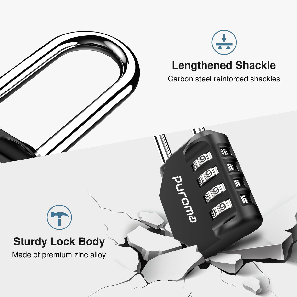 Puroma 4 Pack 2.6 Inch Long Shackle Combination Lock 4 Digit Outdoor Waterproof Padlock for Hasp Locker Lock, Sports Locker, Fence, Gate, Toolbox, Case, Hasp Storage, Cabinets (Black)