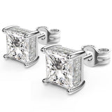 Princess Cut Cubic Zirconia Stud Earrings for Men Women (6MM, White Gold)
