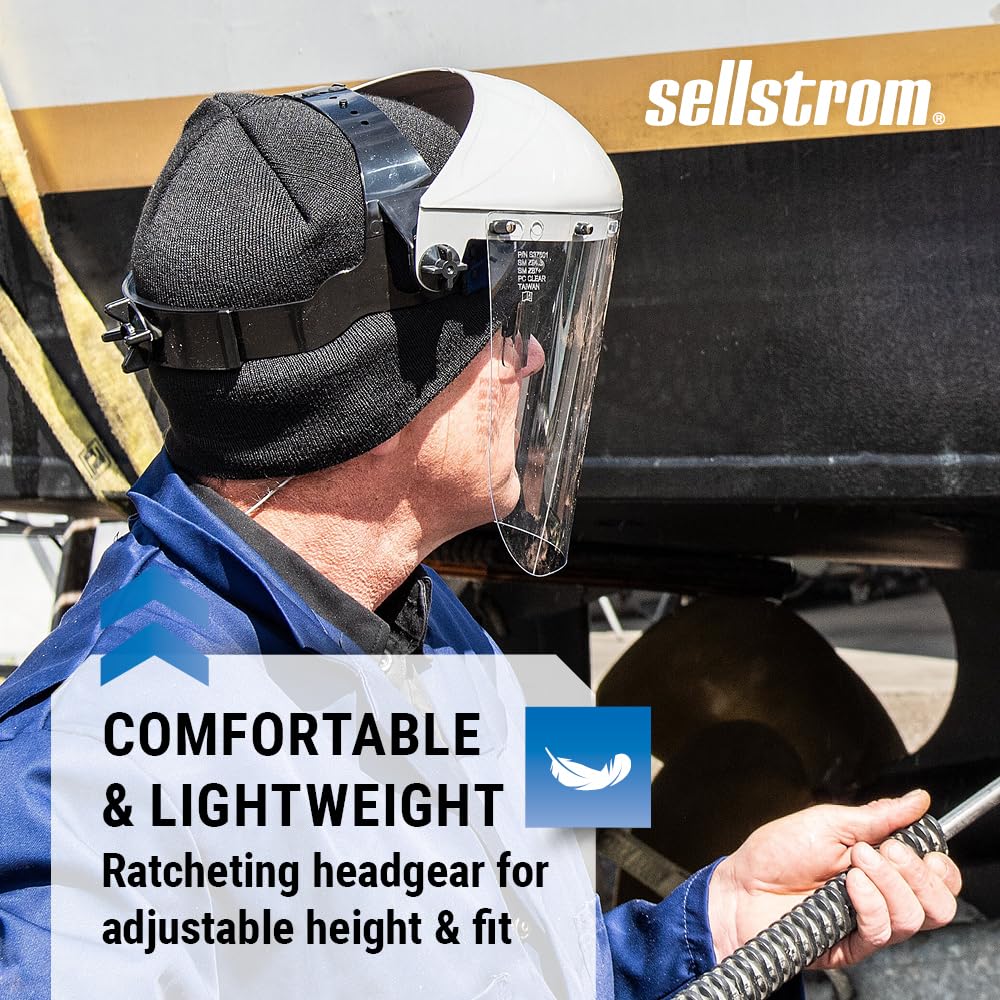 Sellstrom 301 Advantage Series Face Shield - Lightweight, High Impact, Unbound, Polycarbonate Window with Protective Crown & Adjustable Ratchet Headgear, for Work, Grinding, Cutting - ANSI Z87.1
