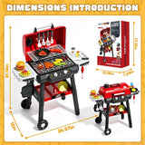 Kids Grill Playset, BBQ Toy Grill with Smoke Sound Light and Wheel, Movable Pretend Play Kitchen Toys Grills for Toddlers 3-5, 2-Layer Barbecue Play Food Christmas Birthday Gifts for Grandkids