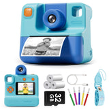 Kids Camera Instant Print, LETSHAHA Christmas Birthday Gifts for Toddler Girls Boys Age 3-12, 24MP & 1080P Selfie Digital Camera with 3 Roll No-Ink Print Paper 32GB SD Card - Blue