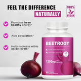 Beet Root Capsules – 1300mg Beetroot Powder for Natural Energy & Endurance Support, Non-GMO, 60 Capsules, 30-Day Supply (2pcs)