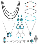 Fansilver Turquoise Jewelry for Women Bohemian Western Jewelry Set,20PCS