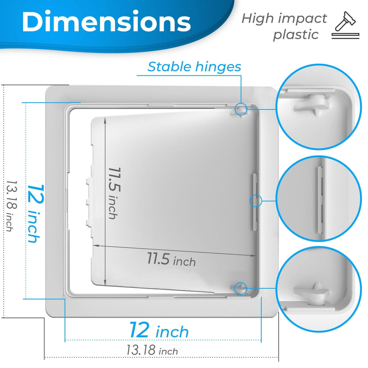 Access Panel for Drywall - 12x12 inch - Wall Hole Cover - Access Door - Plumbing Access Panel for Drywall - Heavy Durable Plastic White