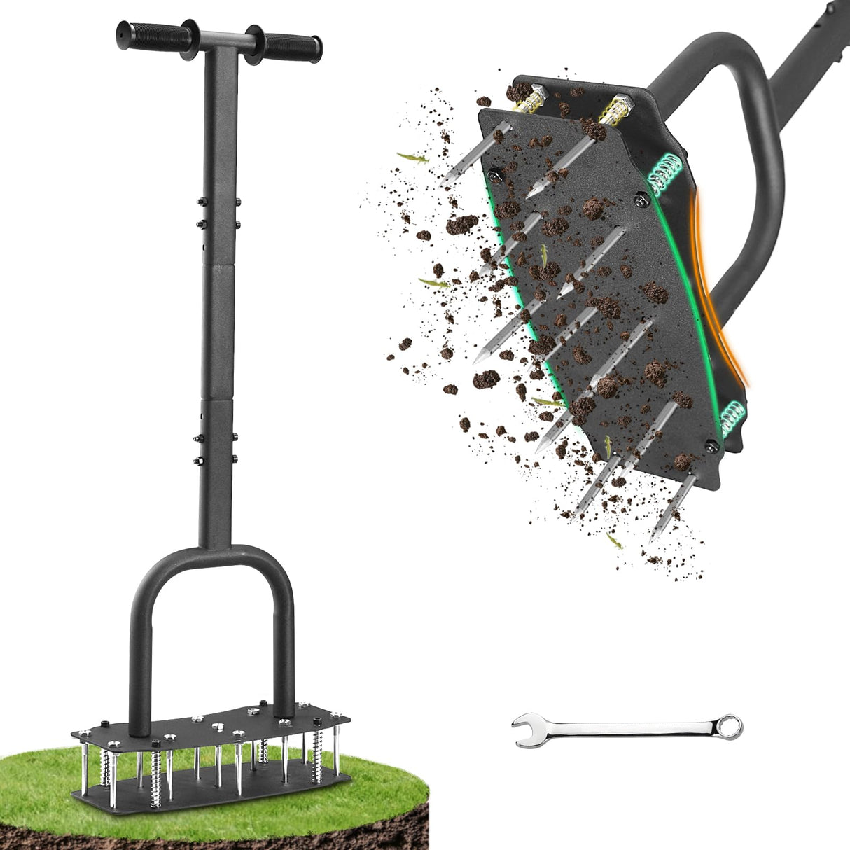 AHXPOCF Manual Lawn Aerator Tool, 11 Spike Steel Aerator for Yard