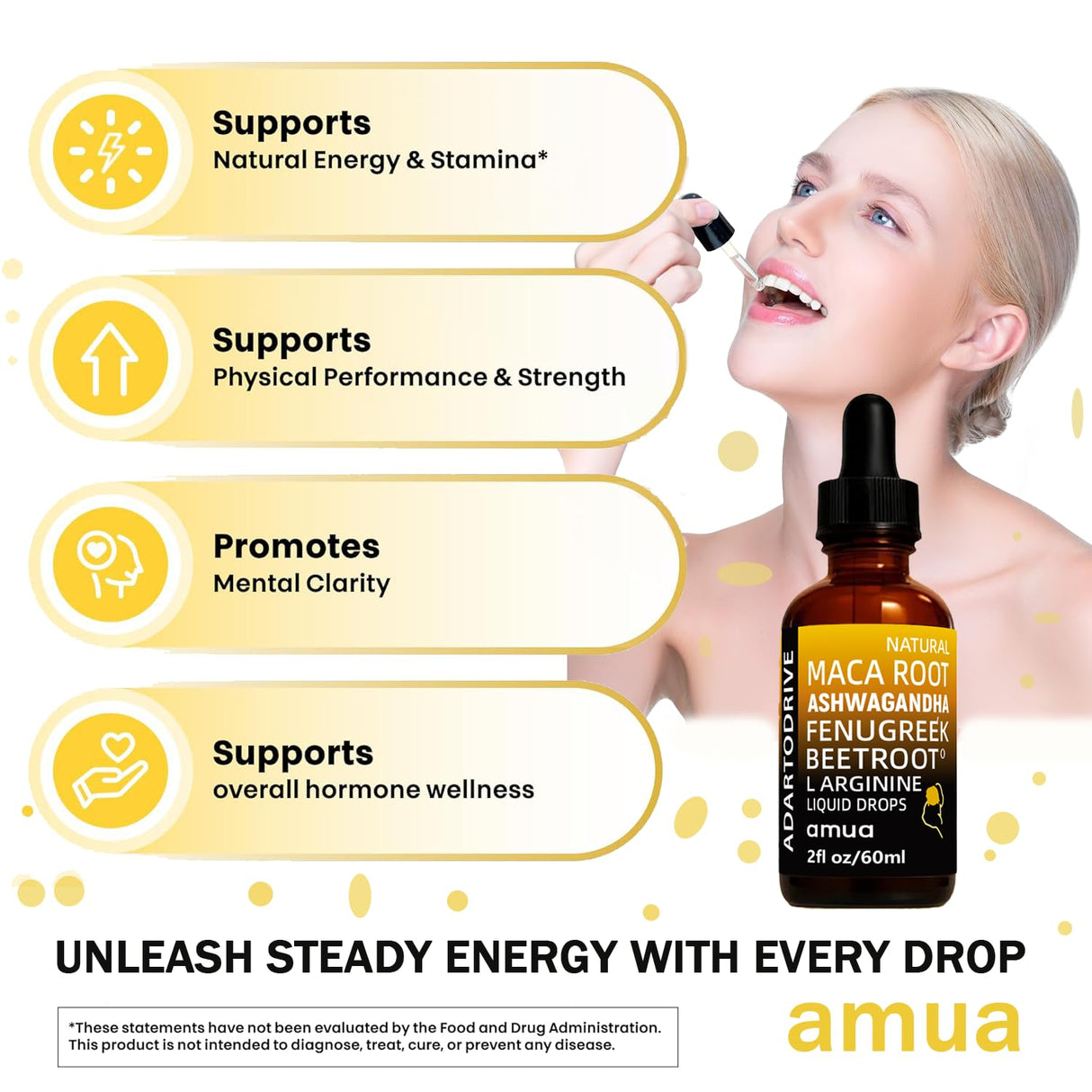 Amua VitalDrops with Ashwagandha, Fenugreek,Maca Root Drops and L-Arginine Liquid Multivitamin for Women and Men,Made with 100% Natural Ingredients (1pcs)
