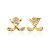 lijiayione Golf Stud Earrings for Women, Gold Plated Hypoallergenic Flat Back Cubic Zirconia Sports Jewelry, Cute Small Dainty Novelty Accessory Birthday Gift for Golfer Player Fan Tournament Team Match (Gold)