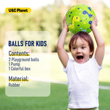 U&C Planet 2 Pack Playground Balls for Toddler Kids, 8.5 inches Cartoon Rubber Balls with Pump, Kickball Outdoor Indoor Game, Great Gift for Boys Girls Aged 1 Above, Operation Christmas Child Shoebox