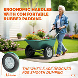 IDZO Upgrade 2 Wheel Wheelbarrow, Yard Cart with Padded Handlebar, 14 Inch