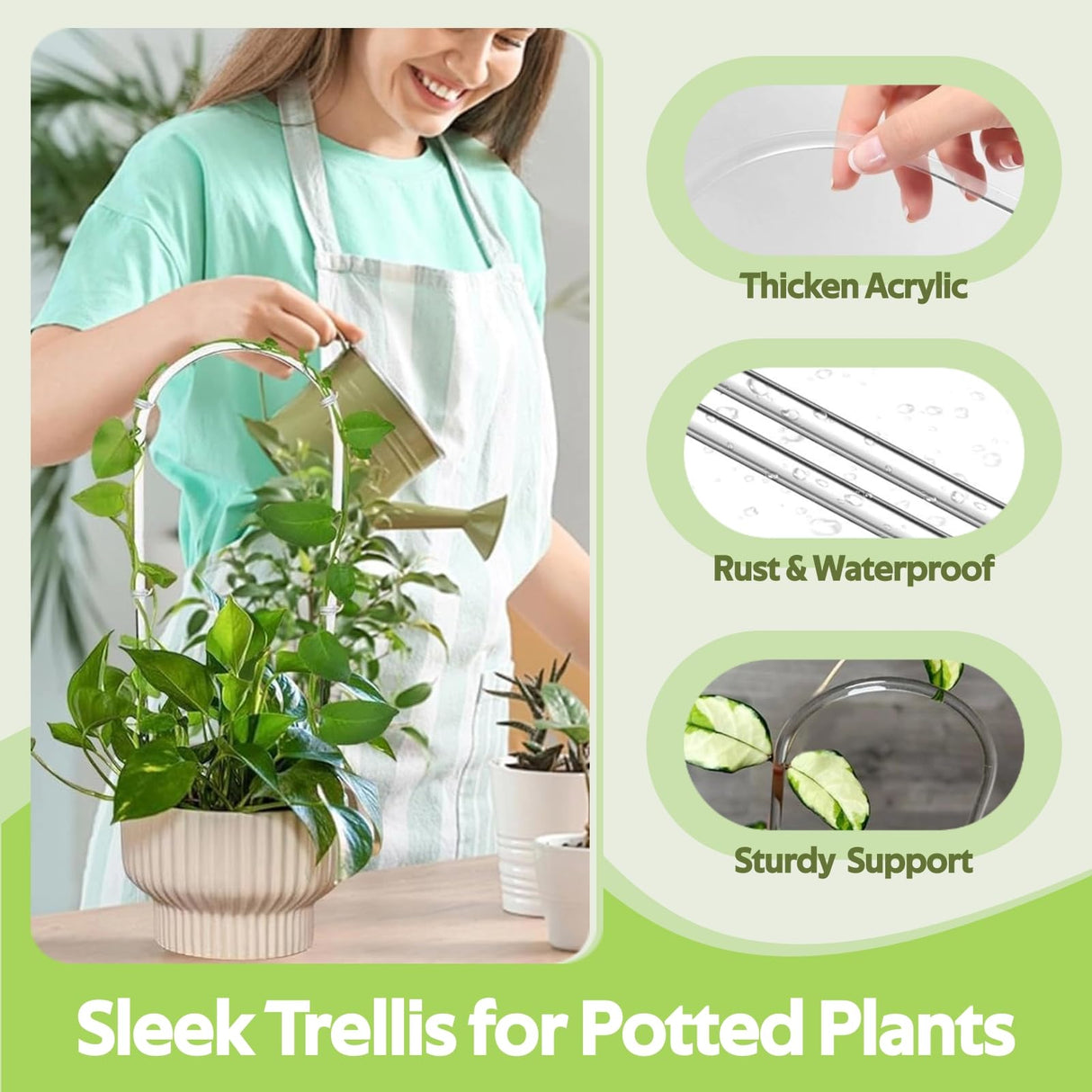 8 Pack Clear Acrylic Plant Trellis for Potted Plants Indoor Outdoor - Thickened U-Shaped & Round Small Trellis for Climbing Plants - Plant Support Stakes for Houseplant Flower Hoya Pothos Vine Ivy