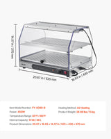 VEVOR 2-Tier Commercial Food Warmer Display, 450W Food Display Warmer with Light, Detachable Shelves and Double-Sided Door Design, 85℉~185℉ Air Heating, 48L for Hamburger, Pizza, Bread, Fried Chicken