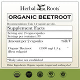 Herbal Roots Organic Beet Root Powder Capsules - 1,500mg per Serving - Certified USDA Organic - Non-GMO - 60 Count Vegan Capsules