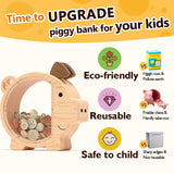 Summidate Wooden Piggy Bank for Kids Large Money Bank for Boys Girls,Cute Unbreakable Wood Money Box, Creative Saving Money Jar Personalized Gifts for Child Birthday Christmas & Decor