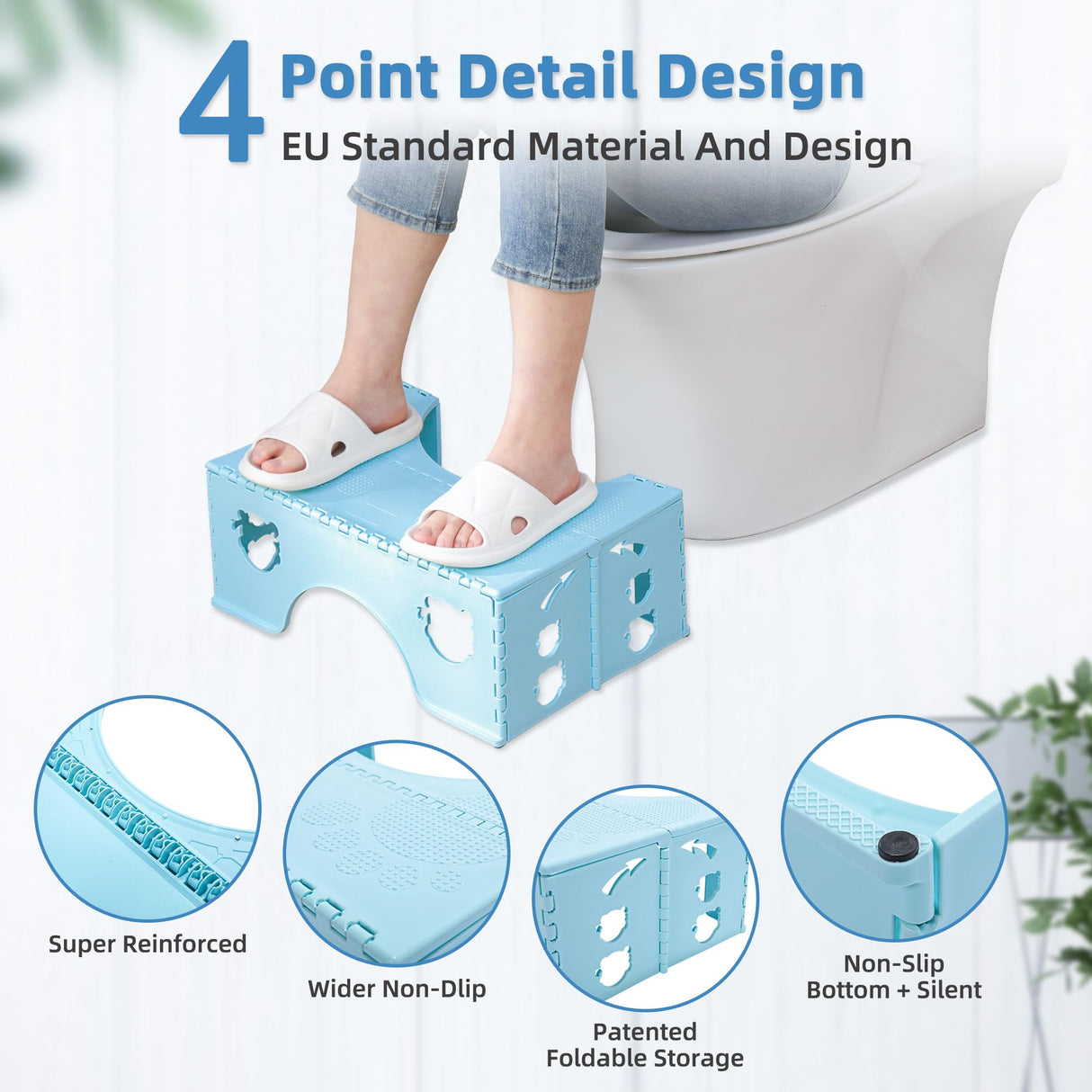 7inches Foldable Toilet Stool (Blue), Healthy Bathroom Squatting Posture Poop Stool with Anti-Slip Feet, A Good Helper to Effective Relief of Constipation, Easy to Storage Toilet Squat Stool