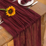 DeZerlor Burgundy Red Cheesecloth Table Runner 6 Pack Fall Table Runners Boho Gauze 120 Inches Red Cheese Cloth Fall Table Decorations for Thanksgiving Christmas Weddings Bridal Shower Candlelight